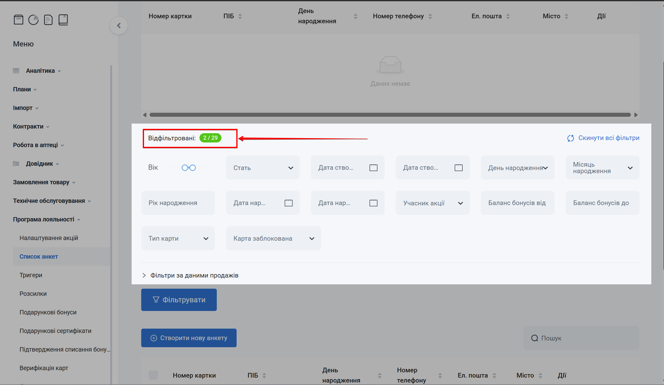 Показник Відфільтровані